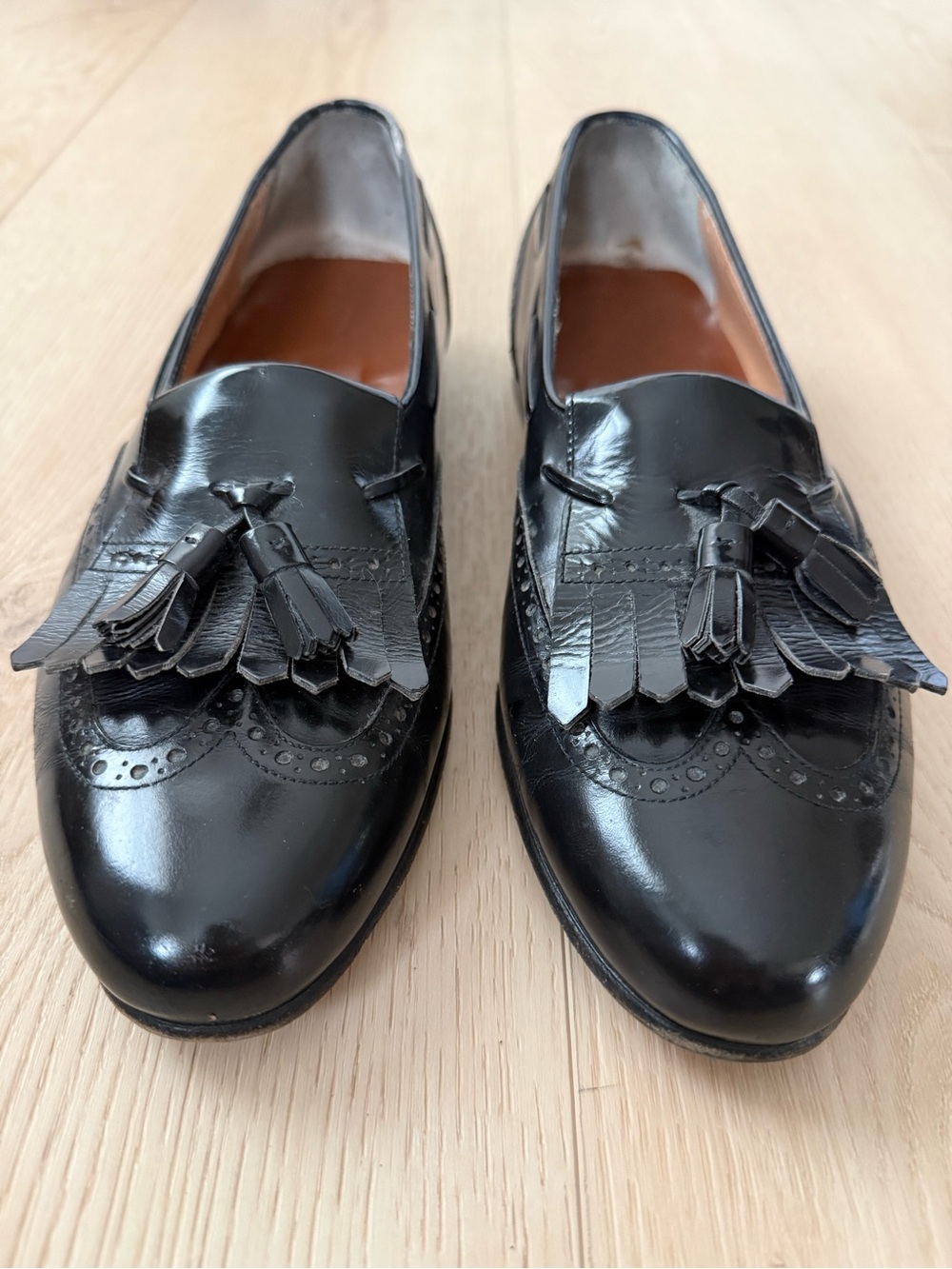 Vintage Salvatore Ferragamo Black Leather Tassel Loafers Brogue Details Men’s 8D